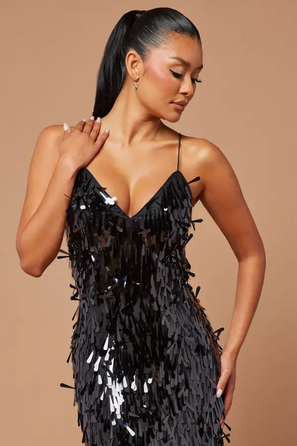 Emilia Paillette Maxi Dress - Black