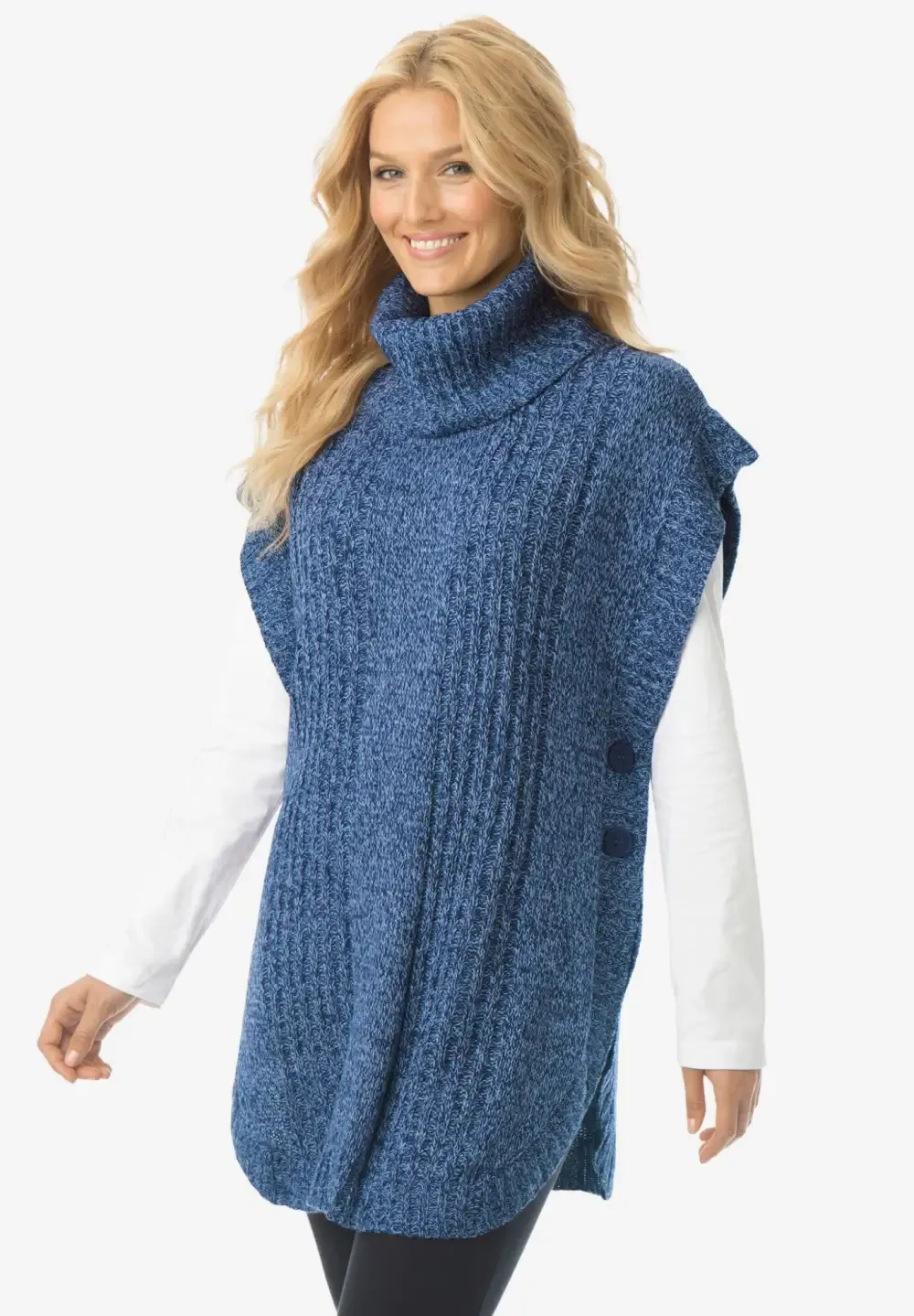 Marled Knit Cowl Neck Poncho