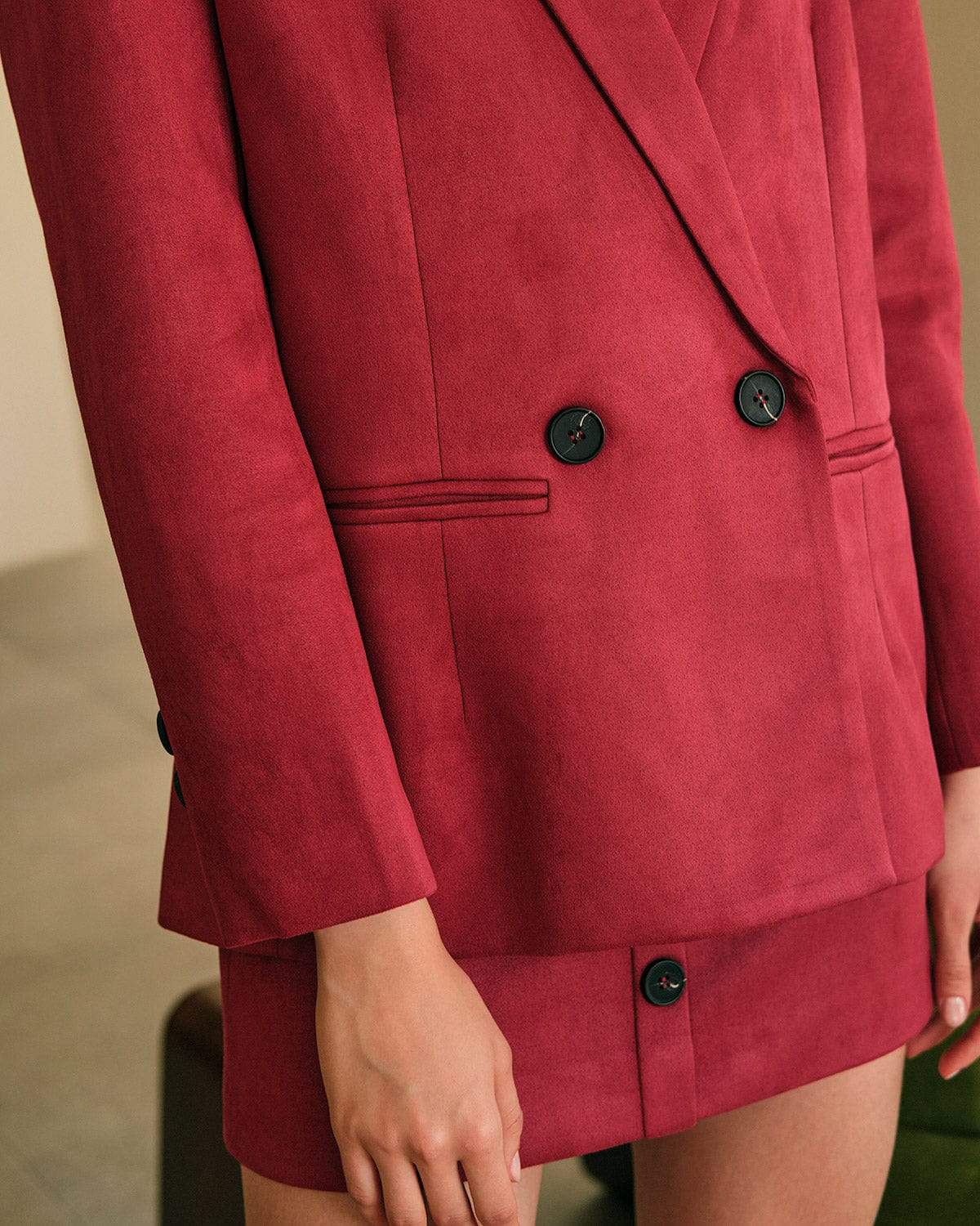 The Collared Solid Single Button Suede Blazer