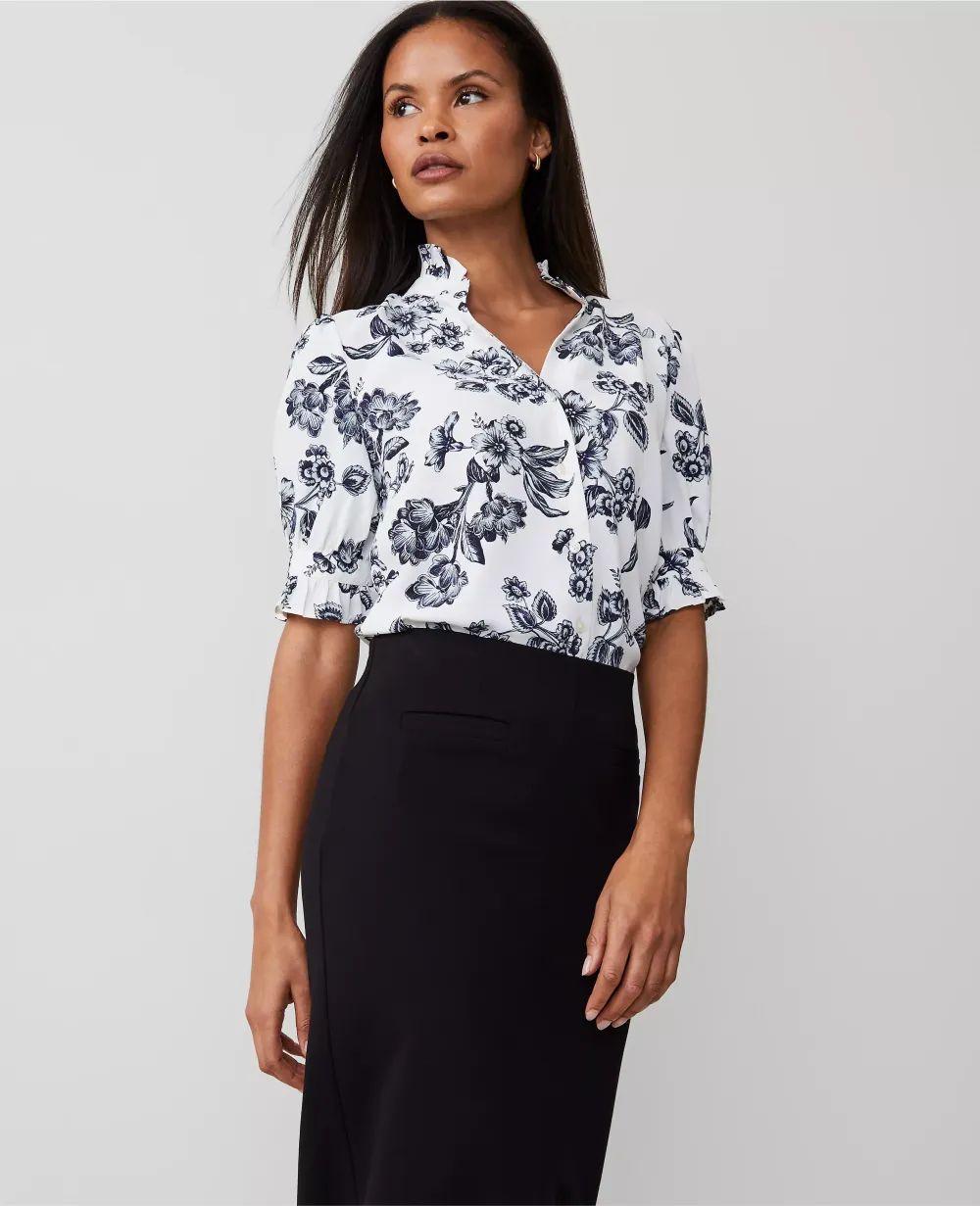 Toile Silky Ruffle Collar Blouse