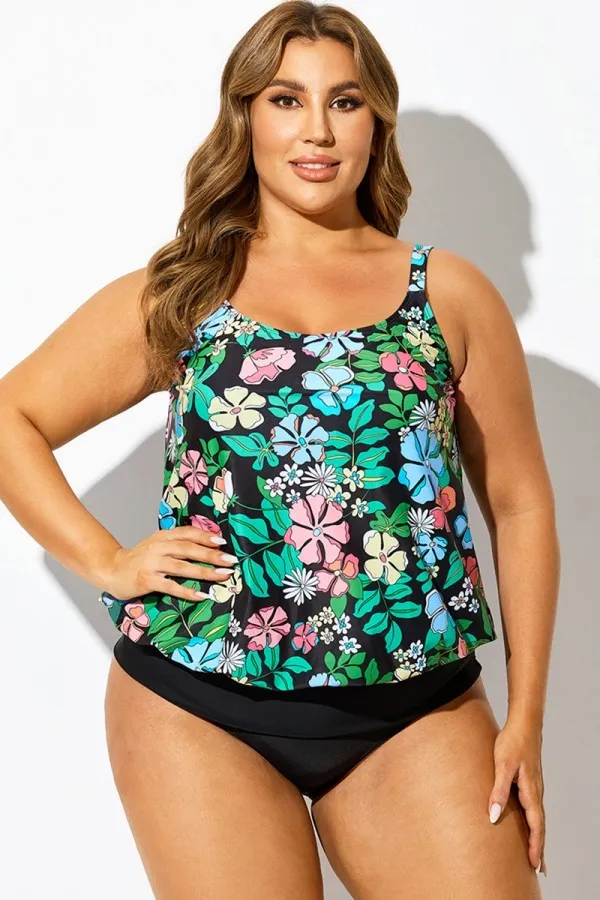Beach Floral Print Blouson Tankini Top