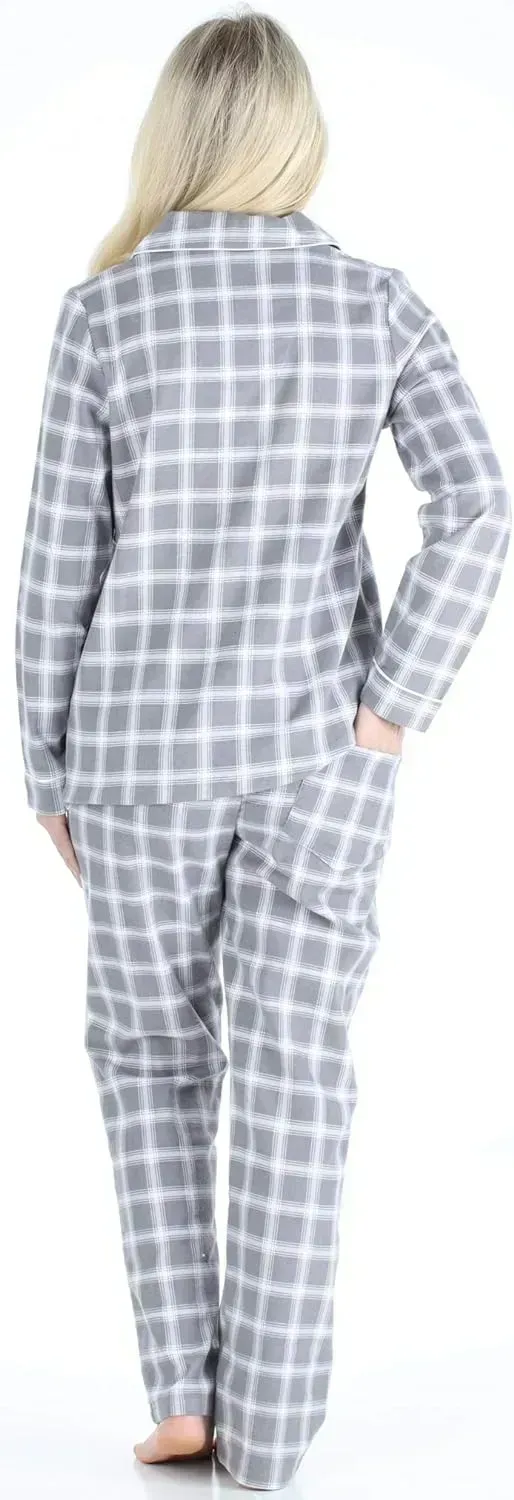 Women's Cotton Flannel Long Sleeve Button-Down Pajamas PJ Set