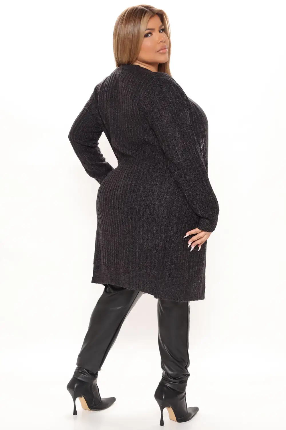 Throw It On Ribbed Cardigan - Black/Charcoal