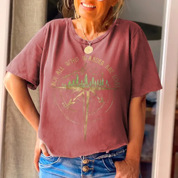 Not All Who Wander Are Lost Scenery Printed Graphic Crew neck Tees