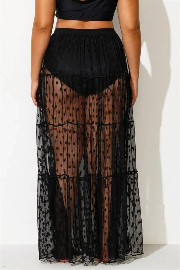 Full Length Polka Dots Mesh Sarong Cover Up