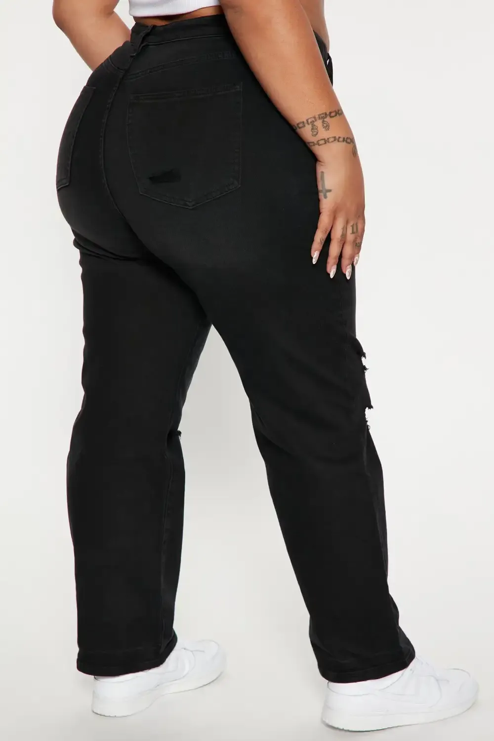 Play Back  Ripped Straight Leg Jeans - Black Wash