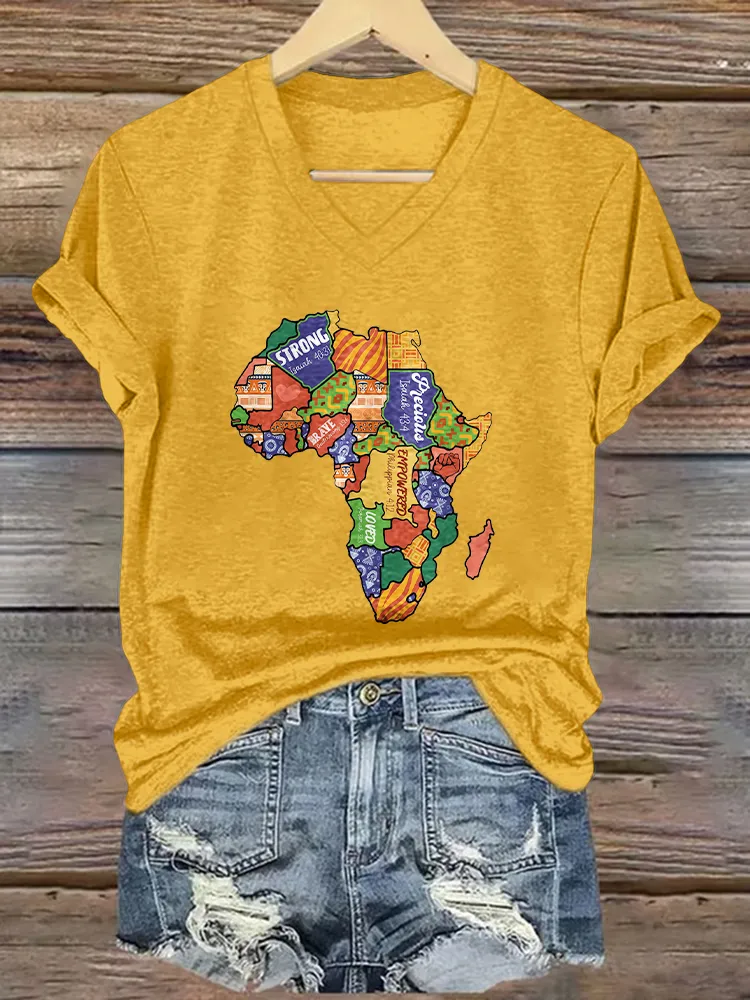 Women'S Strong God Powered Print V-Neck Short-Sleeved T-Shirt