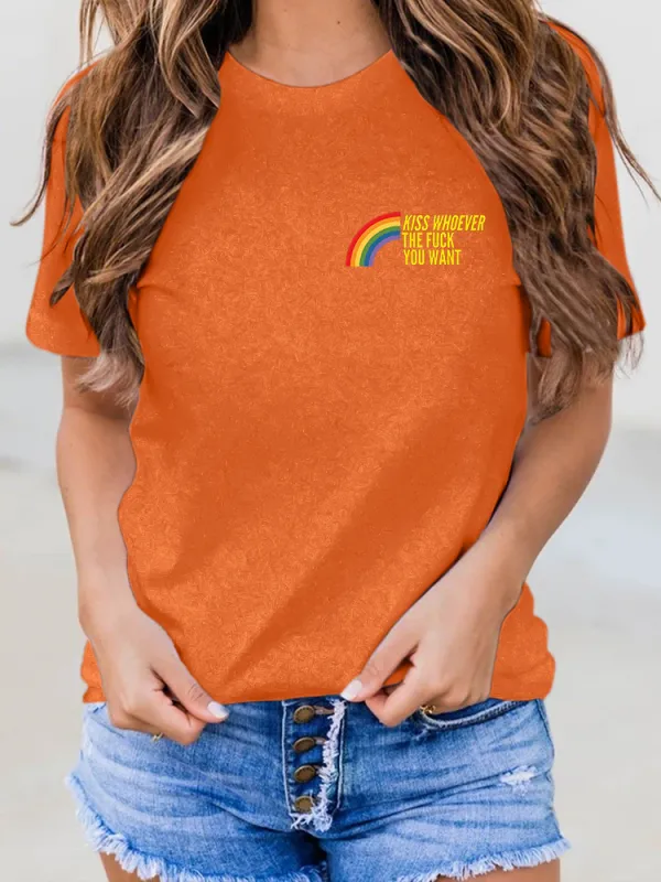 Women'S Kiss Whoever The Fuck You Want Round-Neck Short-Sleeved T-Shirt