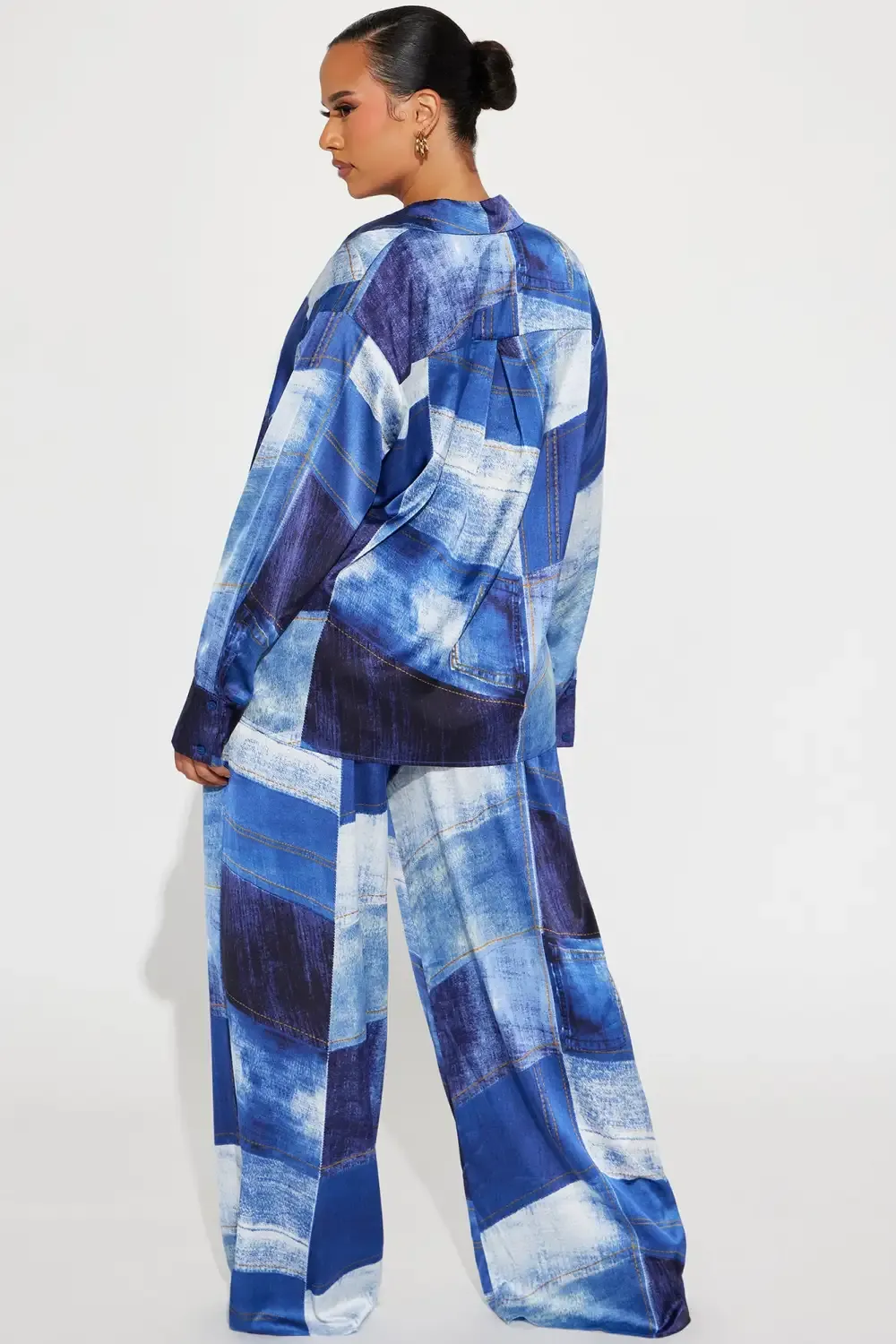In A Denim Mood Satin Pant Set - Blue/combo