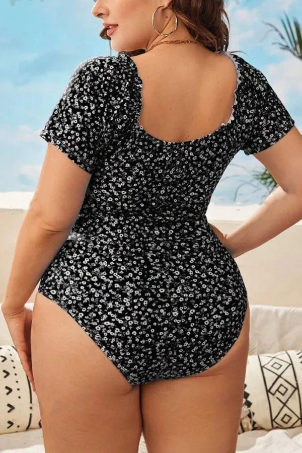 Floral Printed Short Sleeve One Piece Swimsuit
