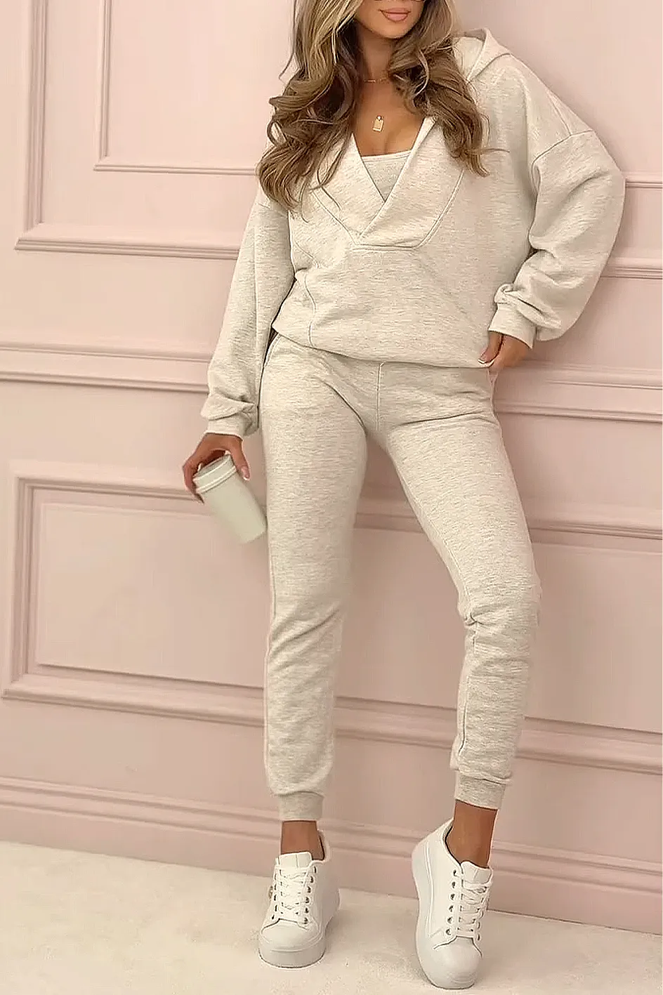 Women'S Solid Color Tube Top And Zipper Jacket And Pants Three-Piece Set