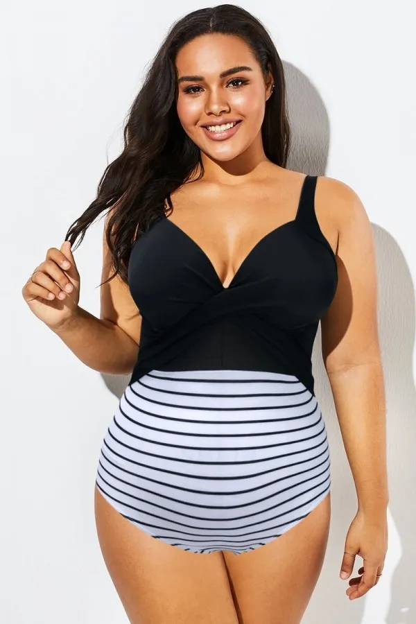 Striped Cut Out Mesh Underwire One Piece Swimsuit