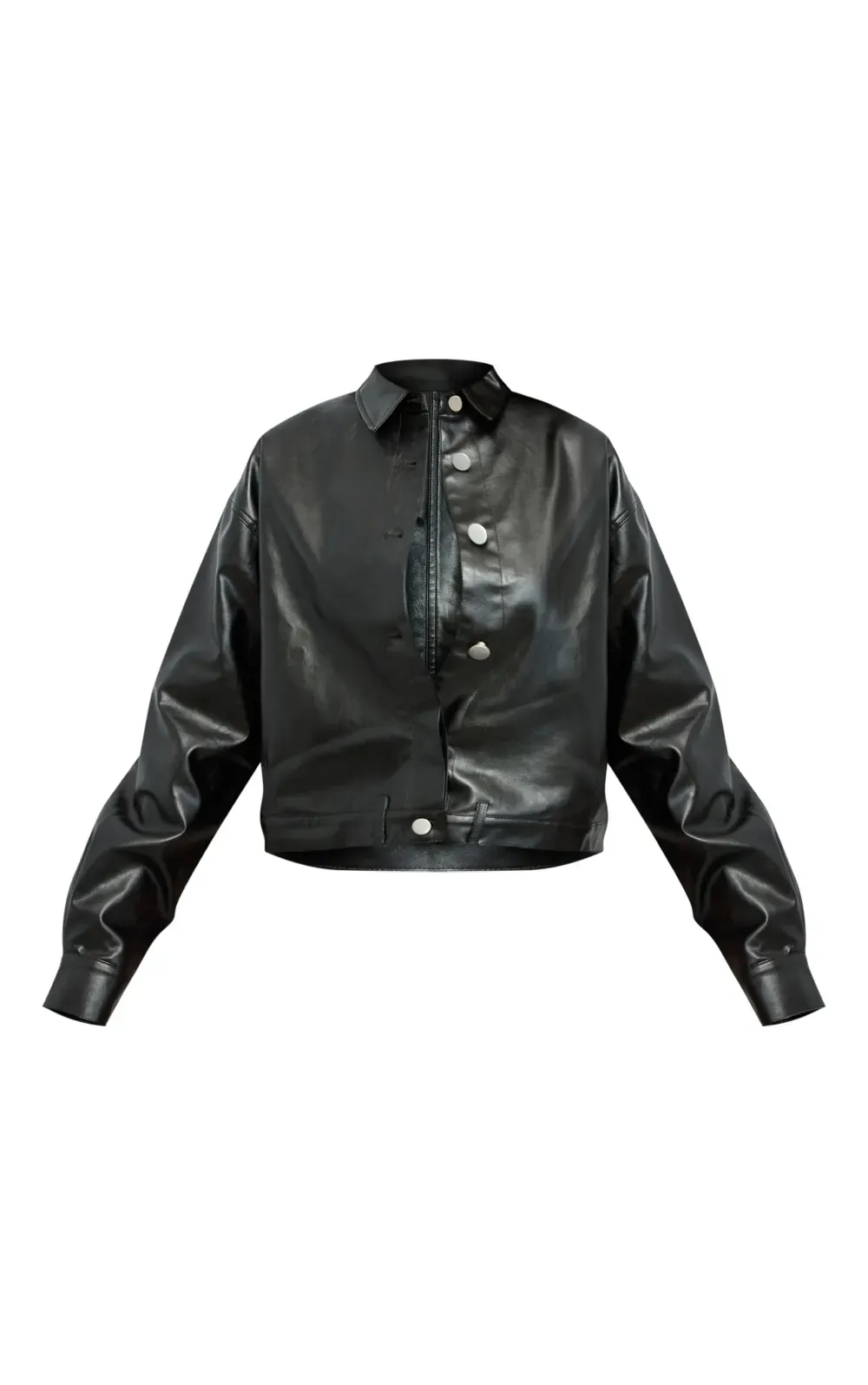 Black Faux Leather Upside Down Pocket Jacket