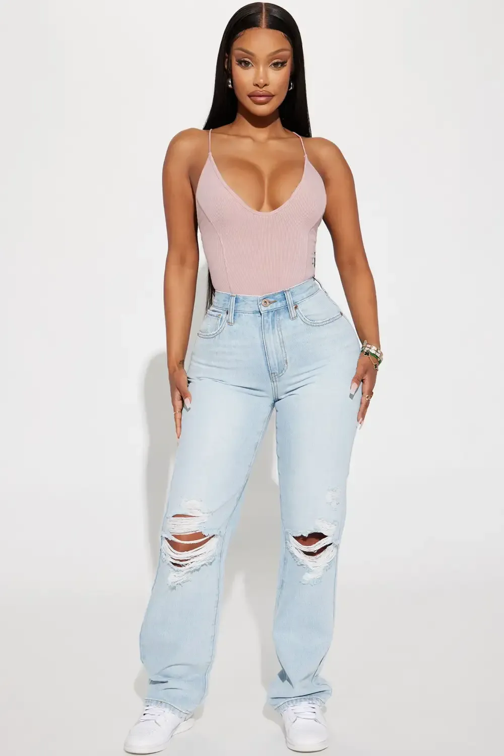 Only One Non Stretch Ripped Straight Leg Jean - Light Wash