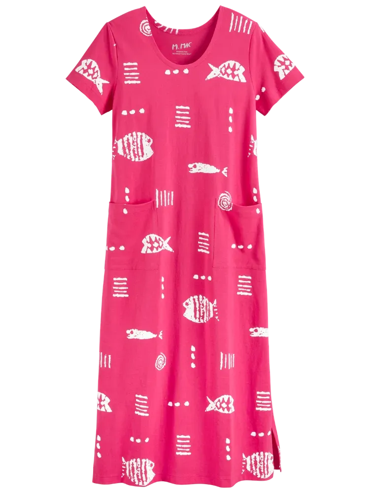 M.MAC Rock Fish Cotton Knit Ankle-Length Dress With Pockets