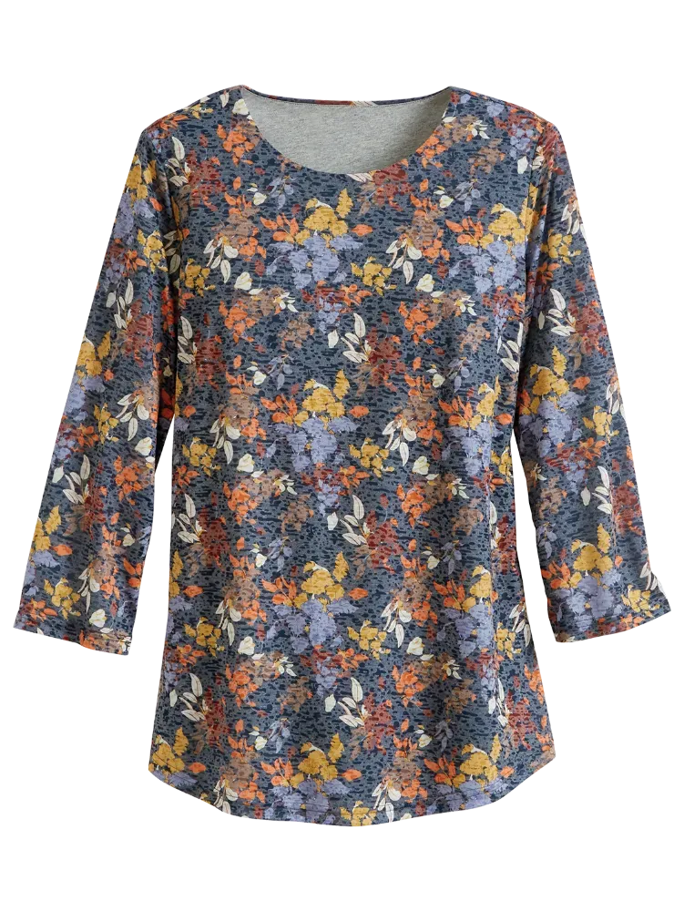 Soft Knit Printed Tunic Top With 3/4 Sleeves