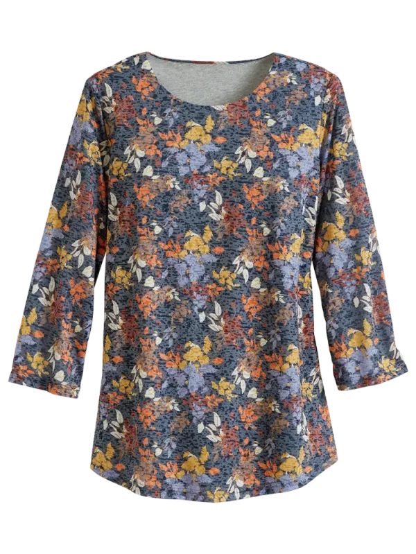 Soft Knit Printed Tunic Top With 3/4 Sleeves