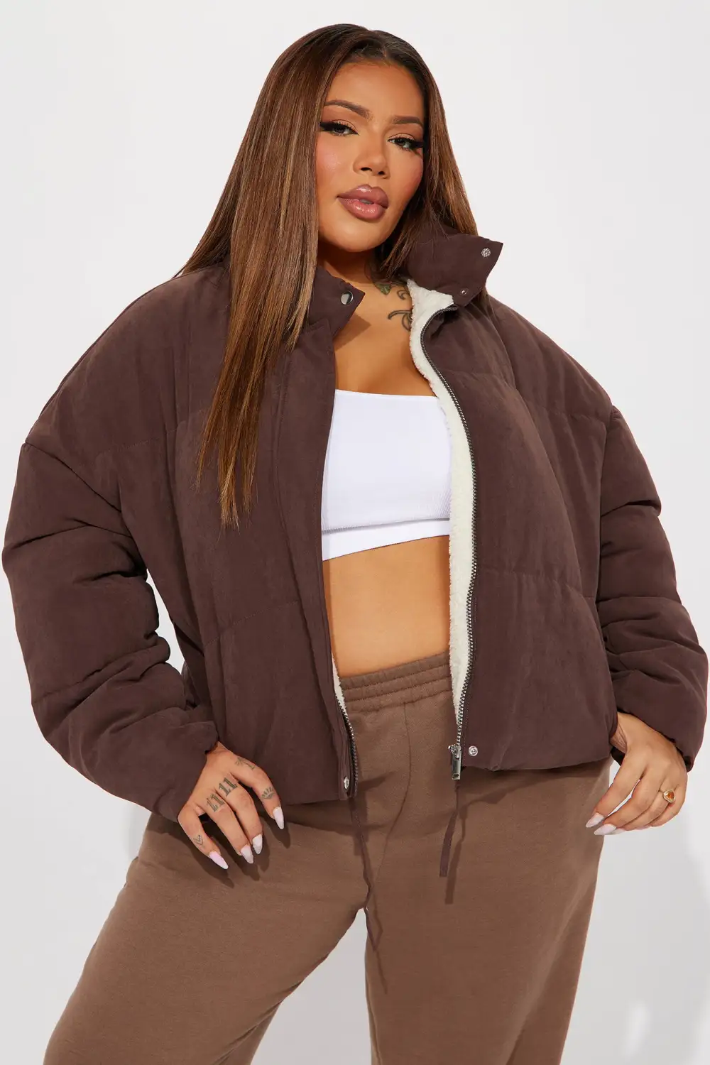 Need You To Get It Together Puffer Jacket - Chocolate