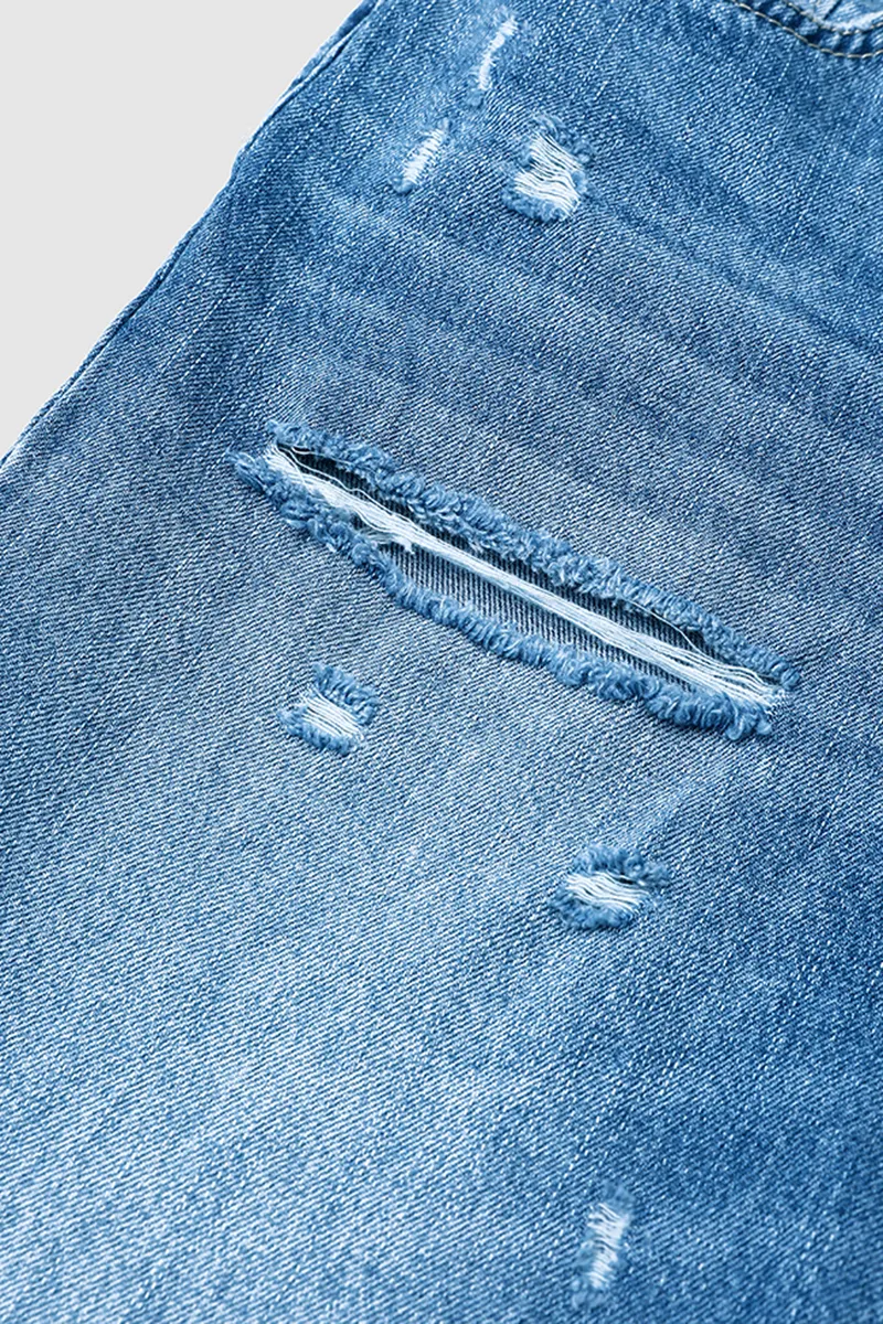Ripped Raw Hem Mid Rise Straight Leg Cropped Jeans