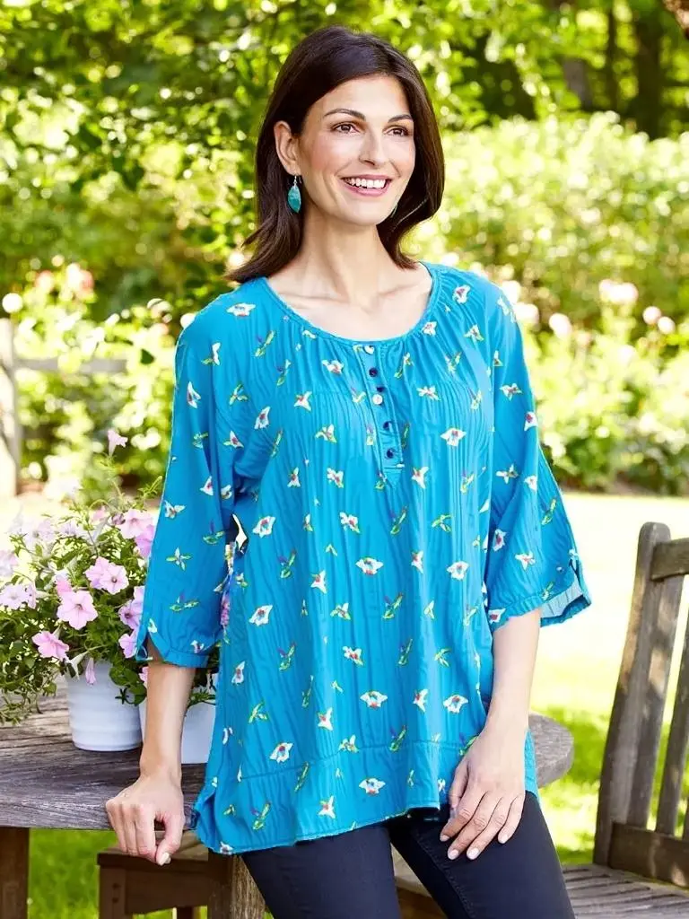 Crinkle Cotton 3/4 Sleeve Tunic Top