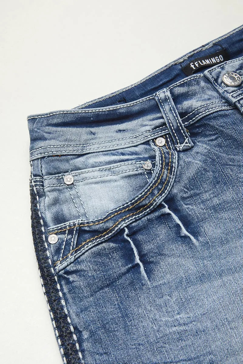 Roll Hem Wash High Stretch Mid Rise Capri Jeans