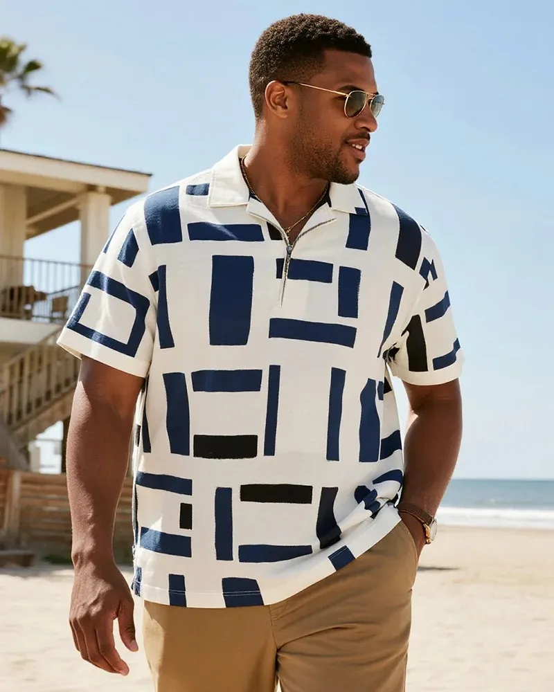 Big & Tall Men's Geometric Short Sleeve Polo Shirt