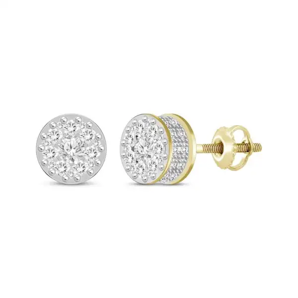 Men's Diamond Double Row Stud Earrings 1/2 ct tw Round-cut 10K Yellow Gold