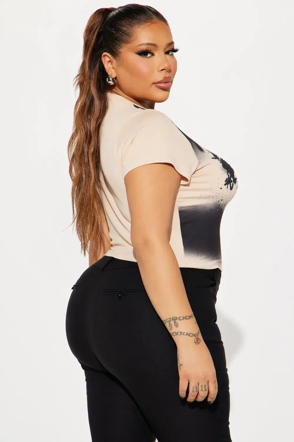 Eyes On You Rhinestone Short Sleeve Top - Taupe/combo