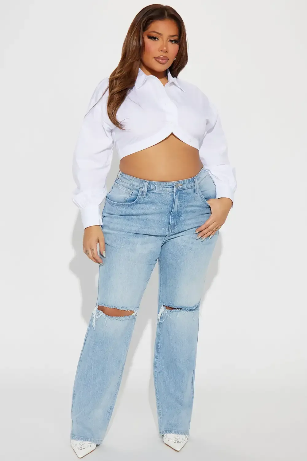 Playing Games Ripped Straight Leg Jeans - Medium Wash