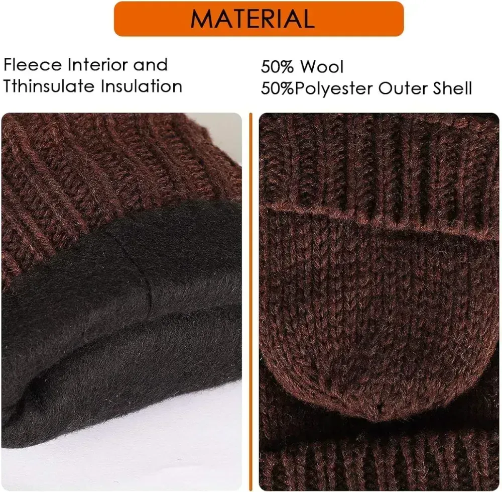 Bodvera Thermal Insulation Fingerless Texting Wool Gloves for Women and Men Winter Warm Knitted Convertible Mittens Flap