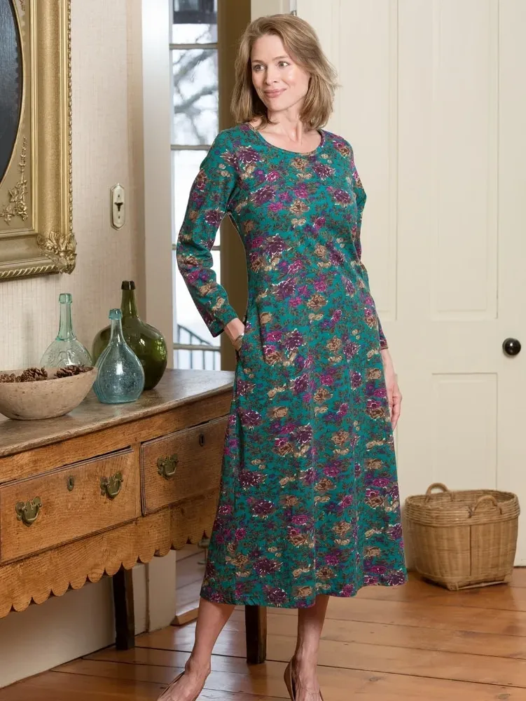 Floral Cotton Knit A-Line Dress