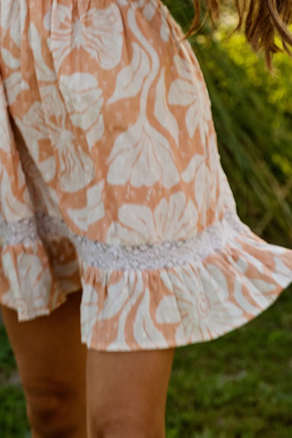 Peach Toned Floral Print Mini Dress