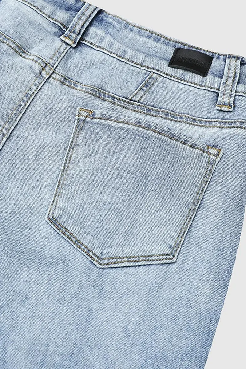 Cut & Sew Button Fly Mid Waist Flare Jeans