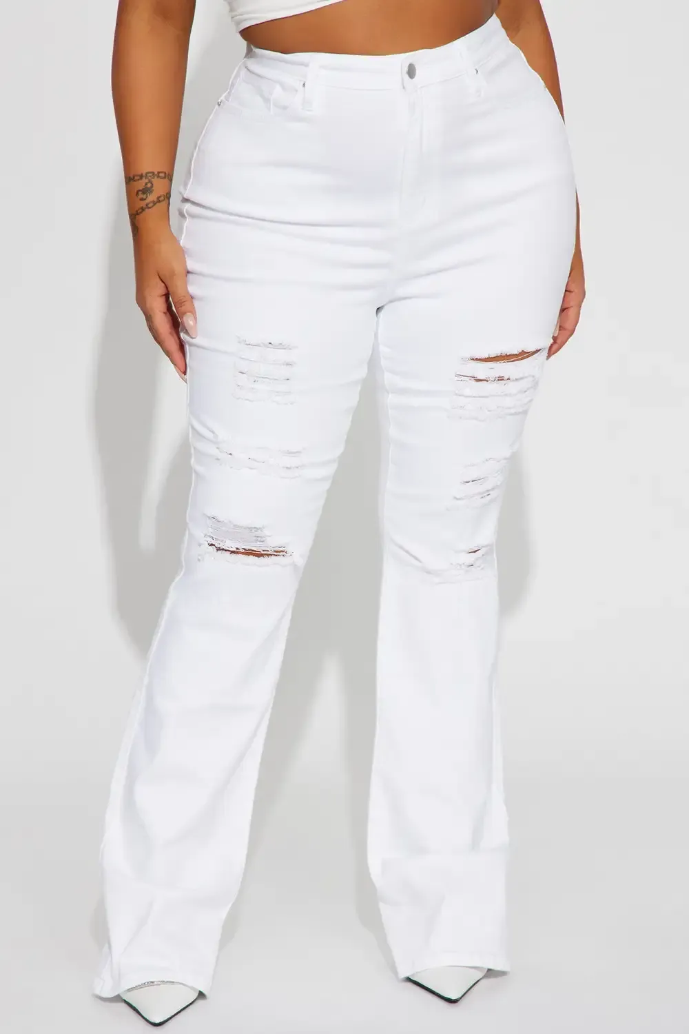 Summer Honey Ripped Stretch Bootcut Jeans - White