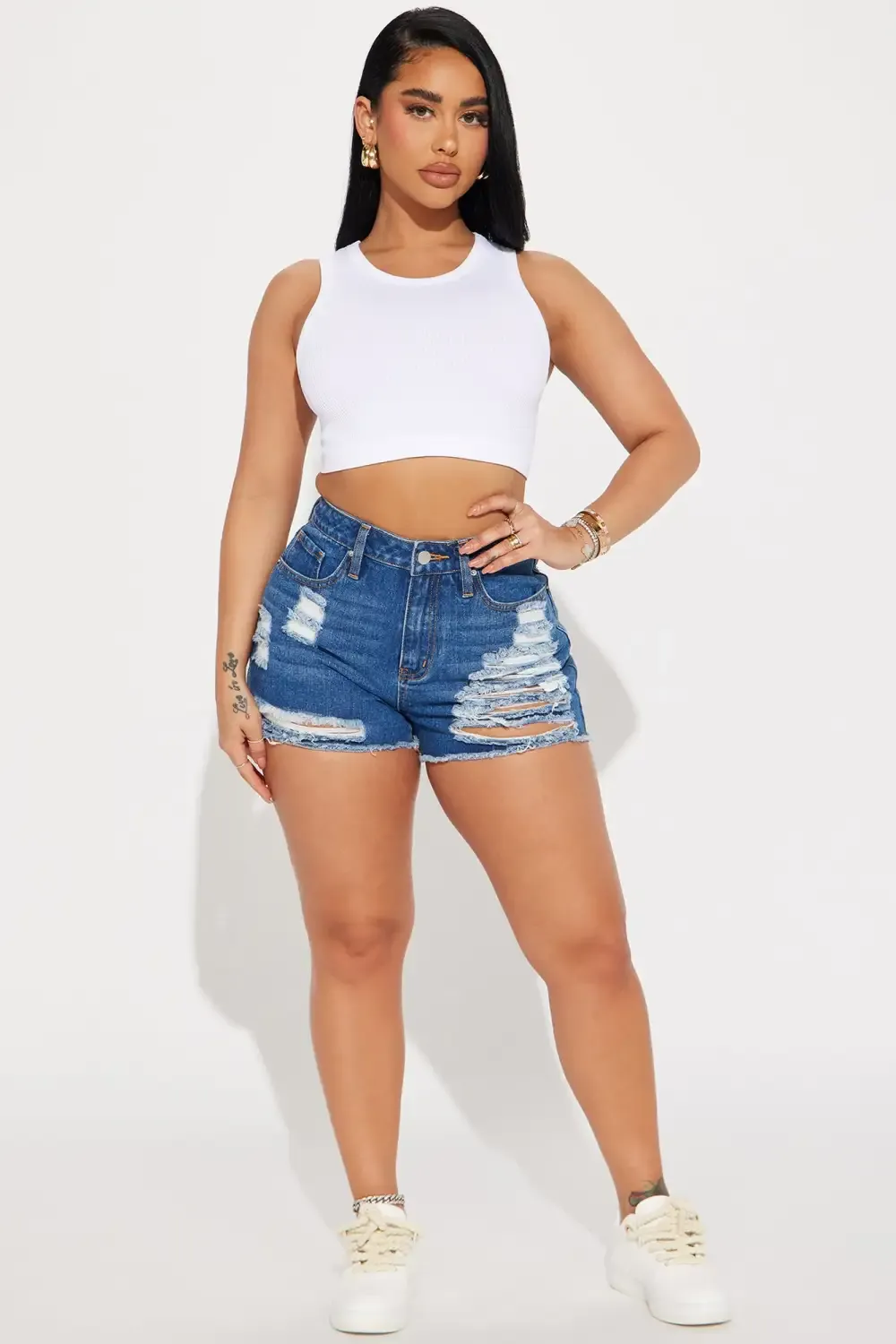 Gotta Love It Ripped Non Stretch Denim Shorts - Medium Wash