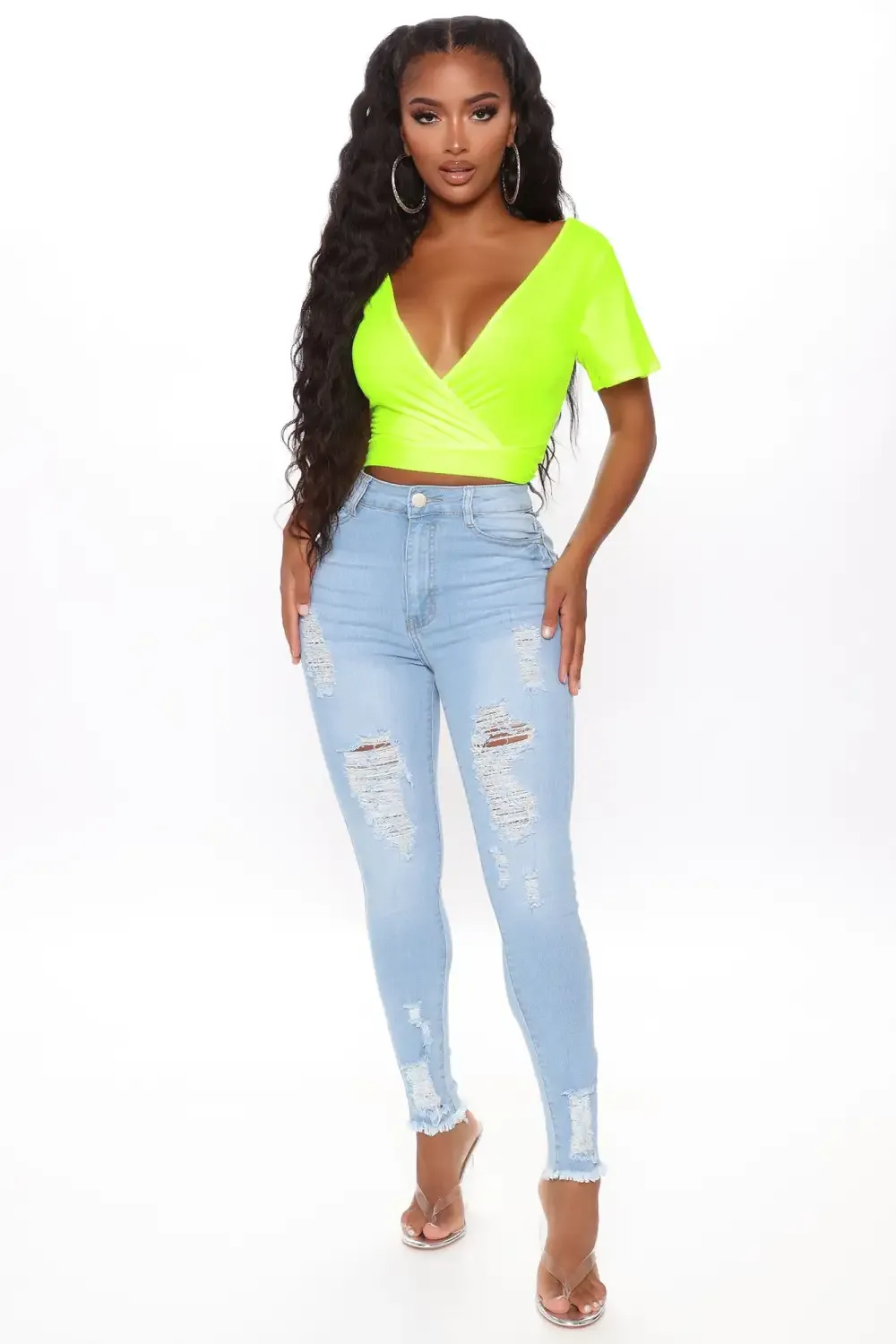 Kenley Distressed HIgh Rise Skinny Jeans - Light Blue Wash