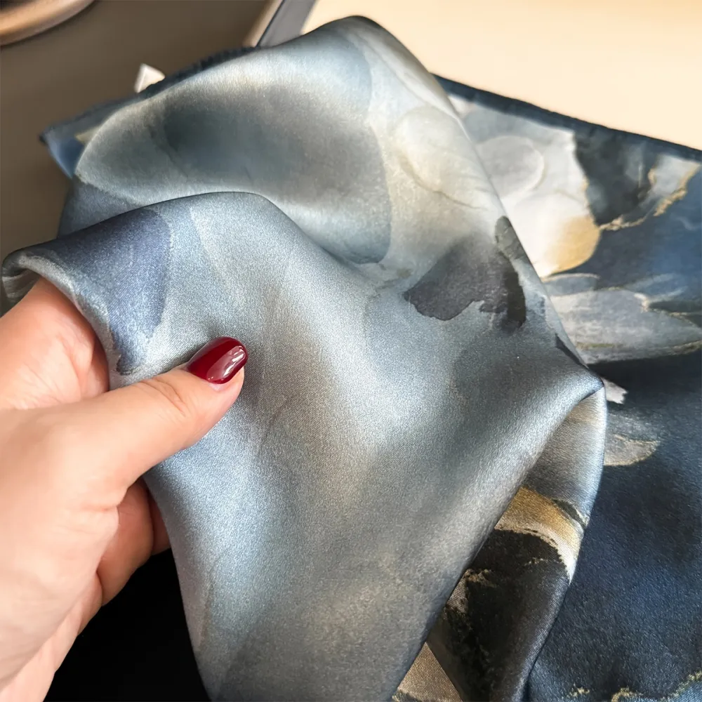 100% Silk Lake Blue Ink Washed Tie-Dye Scarf