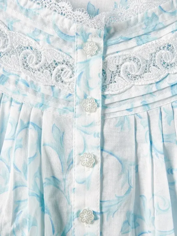 Eileen West Aqua Scroll Cotton Lawn Chemise Nightgown