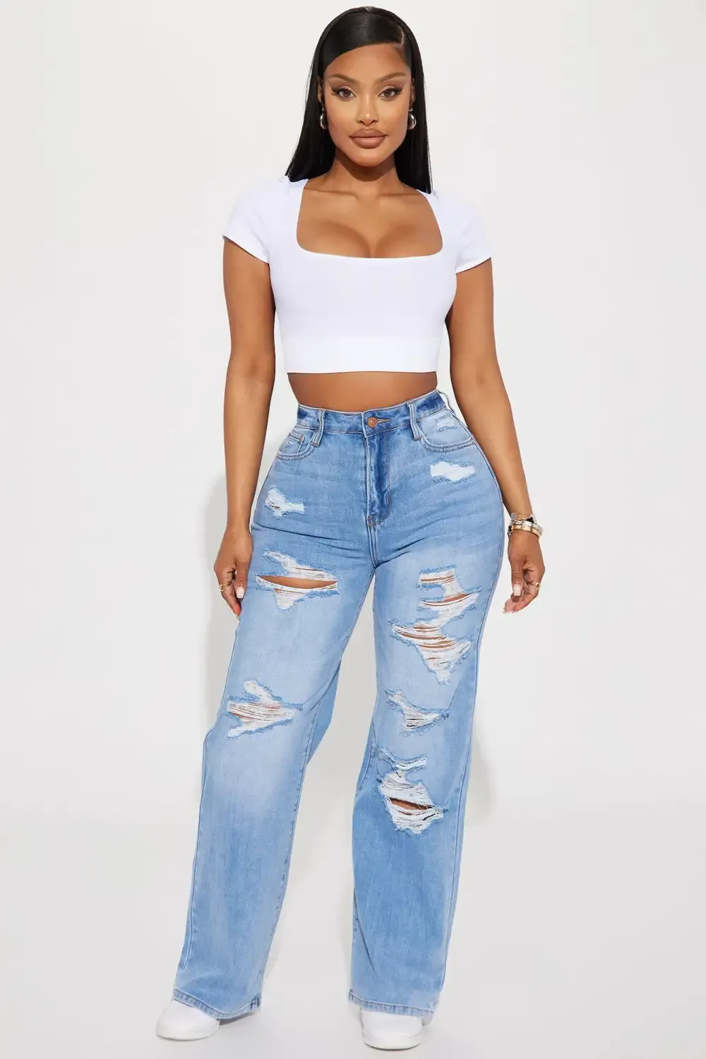Watch Me Ripped Wide Leg Jean - Light Wash