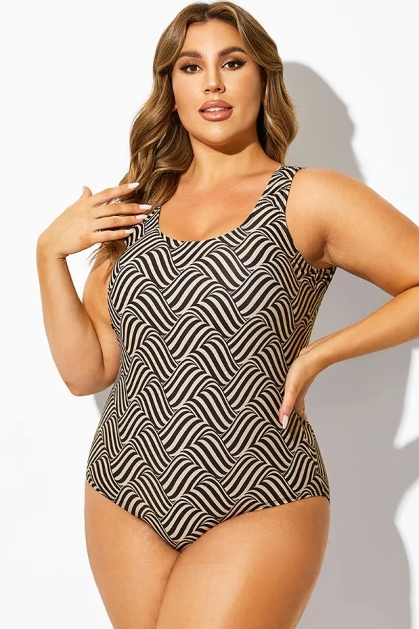Striped Print Sport One Piece Swimsuit