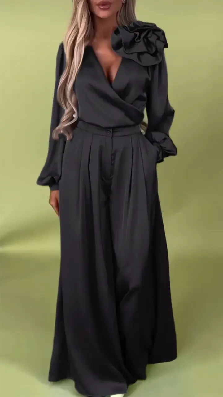 Women's Formal V-neck Satin Elegant Two-Piece Suits