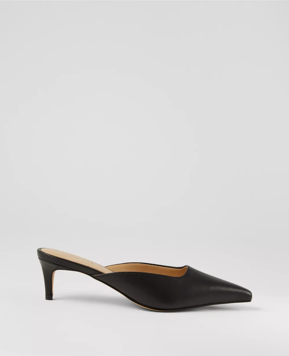 Leather Kitten Heel Mule Pumps