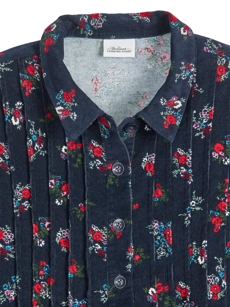 Women's Pintucked Floral Corduroy Tunic Top