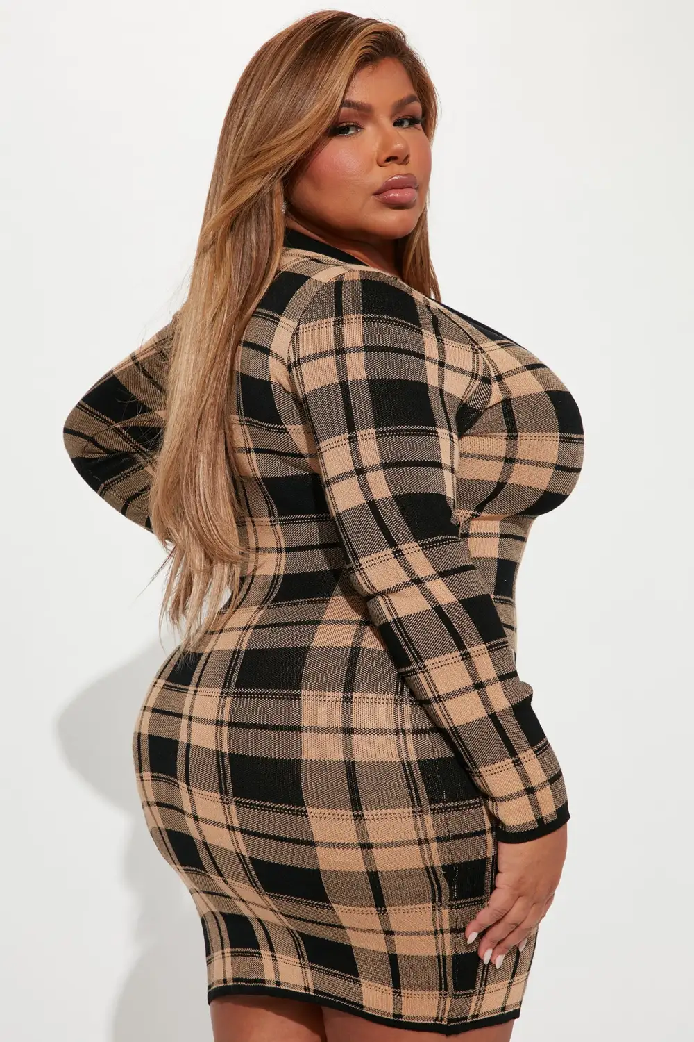Places To Be Plaid Mini Dress - Taupe/combo