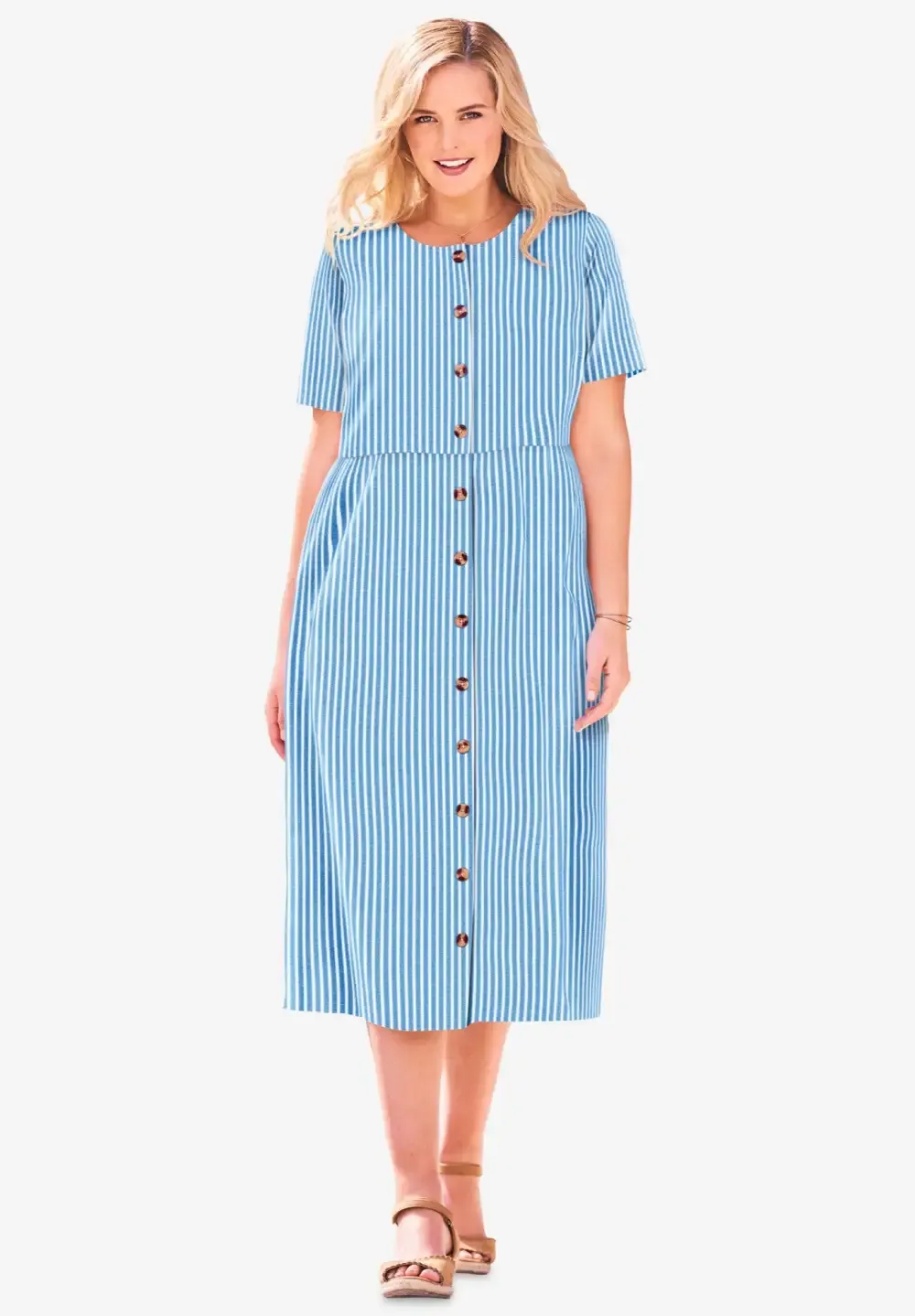 Short-Sleeve Seersucker Dress