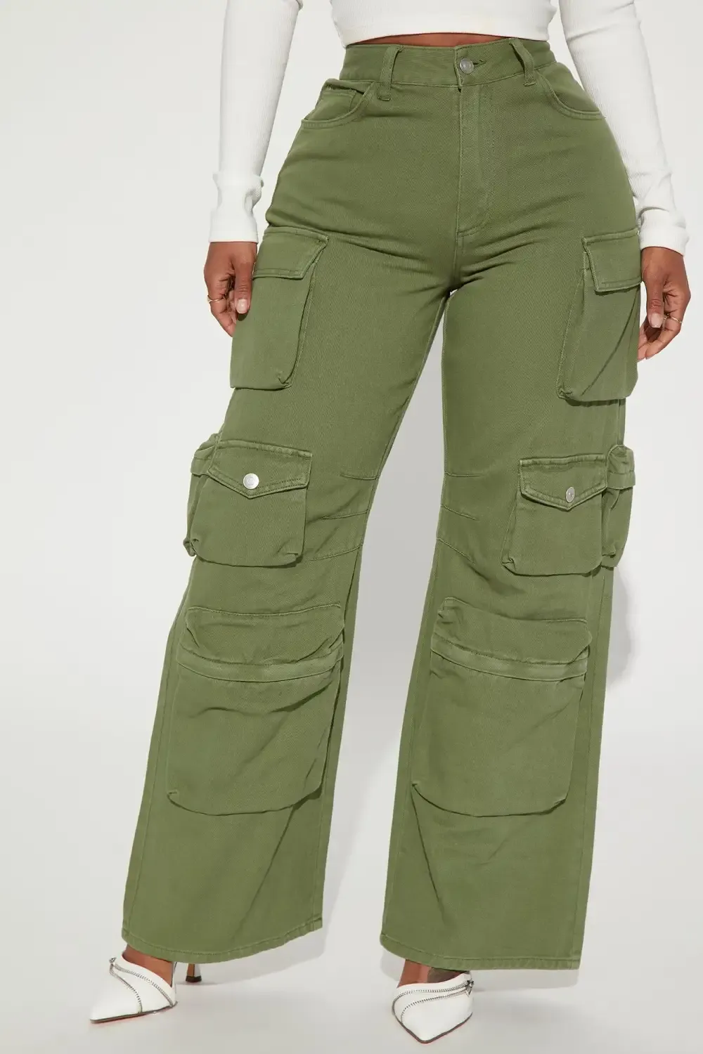 Melrose High Rise Cargo Jean - Olive