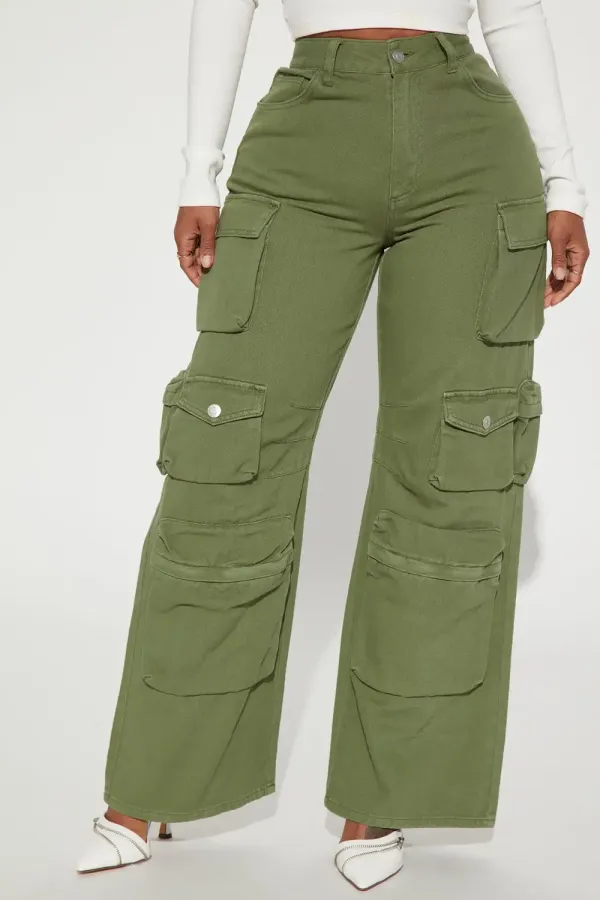 Melrose High Rise Cargo Jean - Olive
