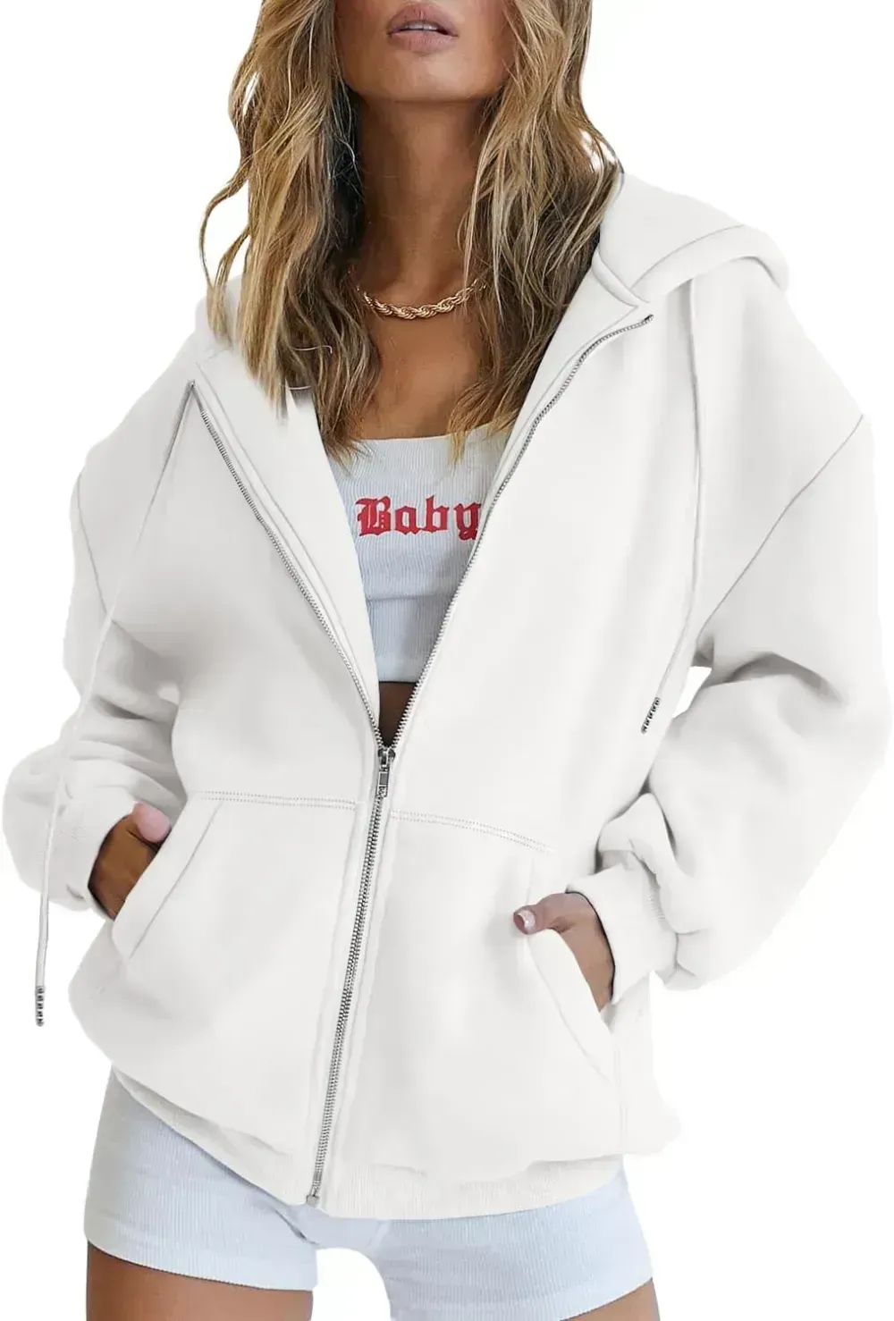 Women's Cute Hoodies Teen Girl Fall Jacket Oversized Sweatshirts Casual Drawstring Zip Up Y2K Hoodie with Pocket