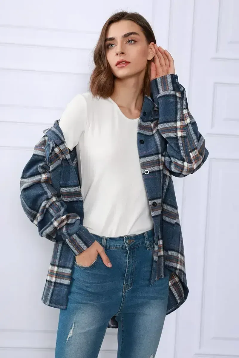 Womens Casual Plaid Shacket Button Down Long Sleeve Shirt