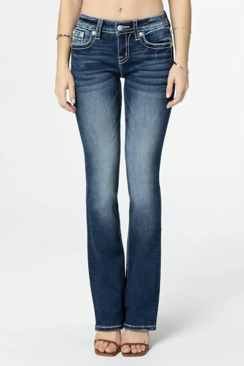 Magenta Embroidered Quilt Bootcut Jeans
